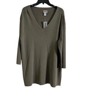 New Chico's Women's Metro Knit Soho V neck Tunic Sweater Green size XL